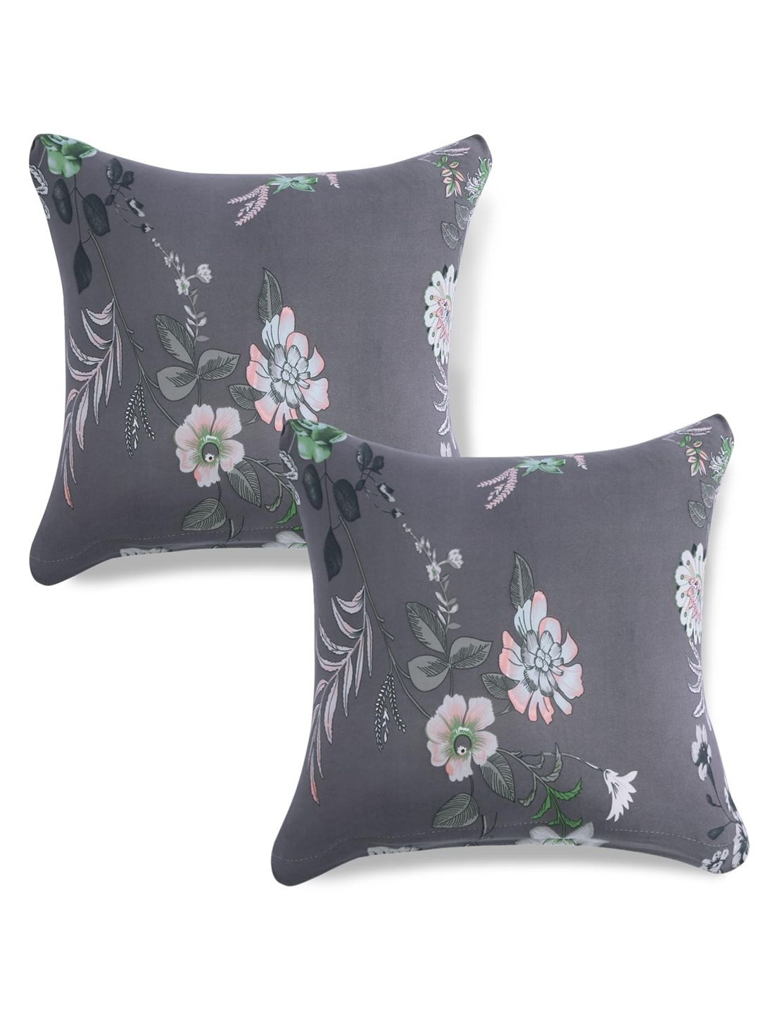 HOKIPO Bentonite Grey Budding Florals Cushion Cover 16x16 Inch Set of 2
