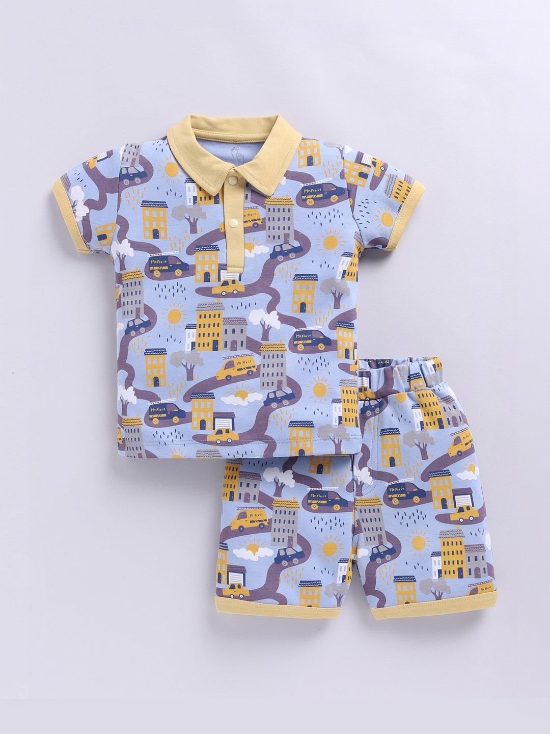 BABY GO Boys 2 Pieces Printed Short Sleeves Pure Cotton T-shirt And Clothing Set