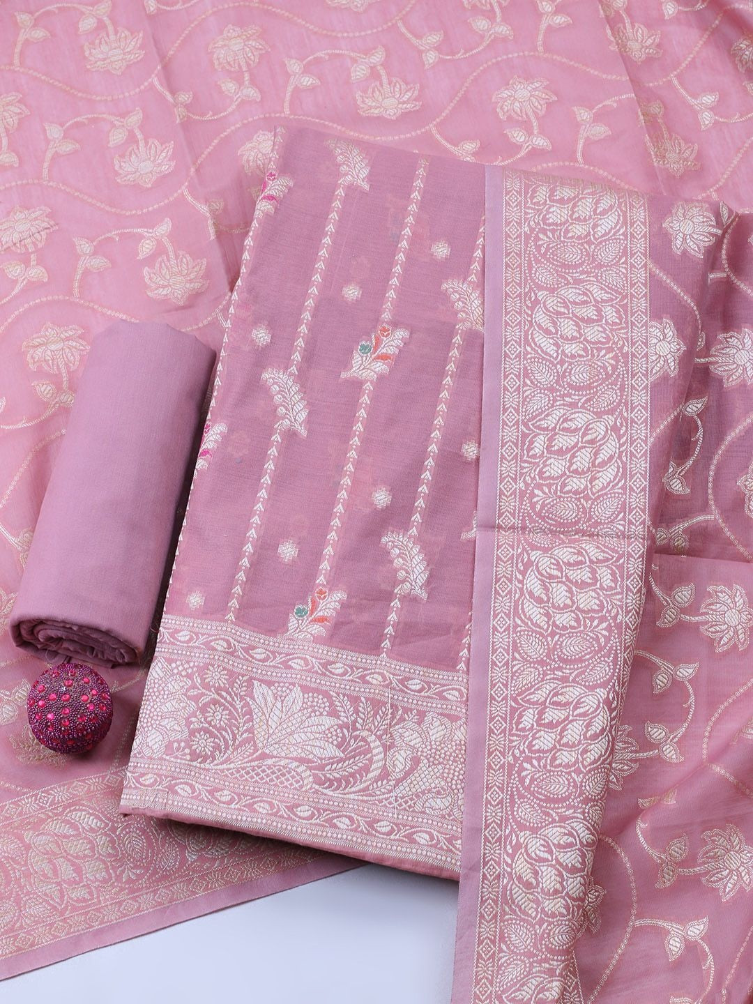 Meena Bazaar Art Silk Unstitched Dress Material