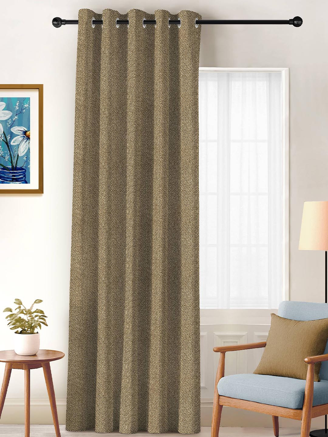 CASABLEU Camel Brown Black Out Long Door Curtain