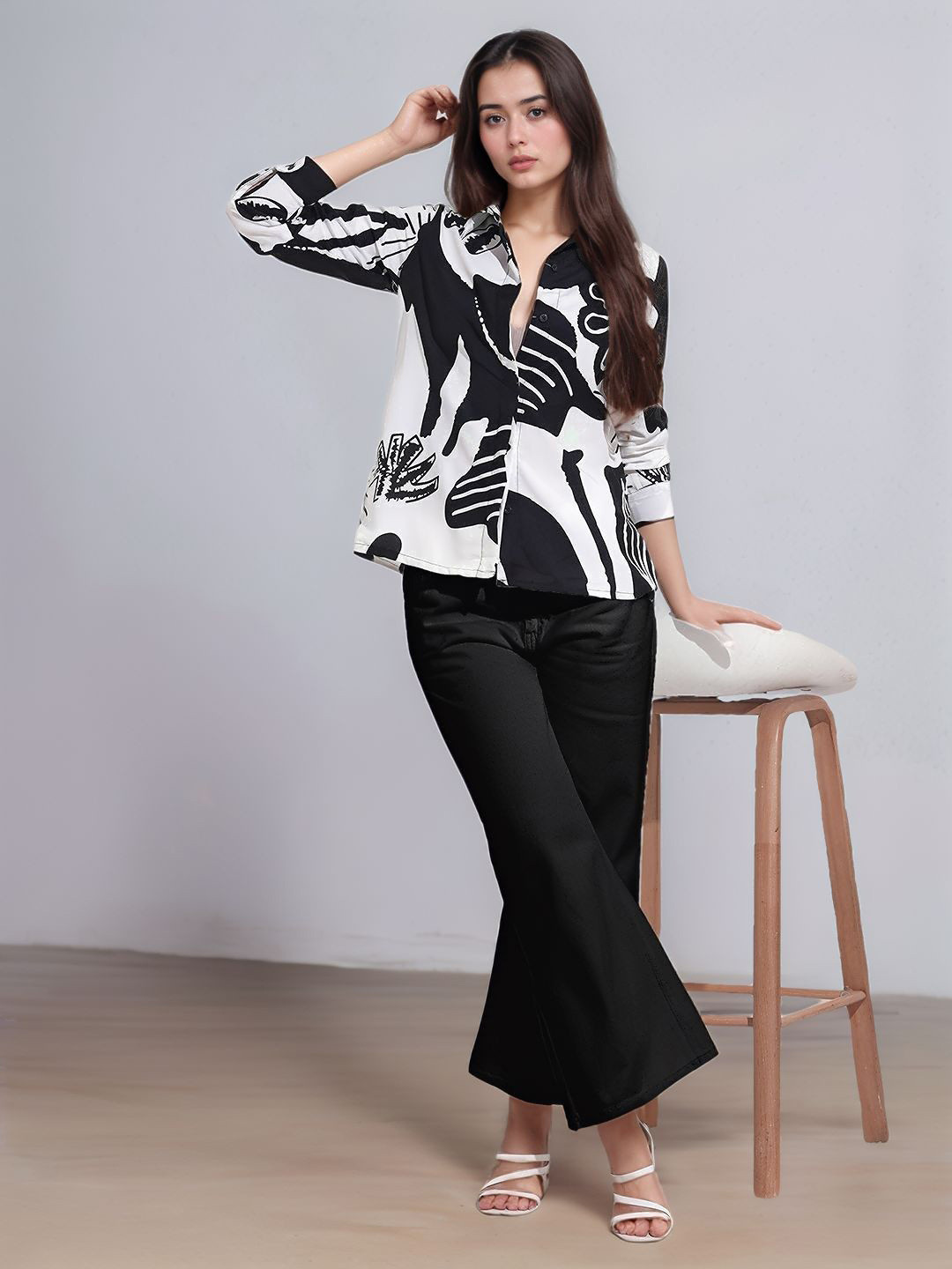 Murcia Women Spread Collar Abstract Printed Casual Shirt