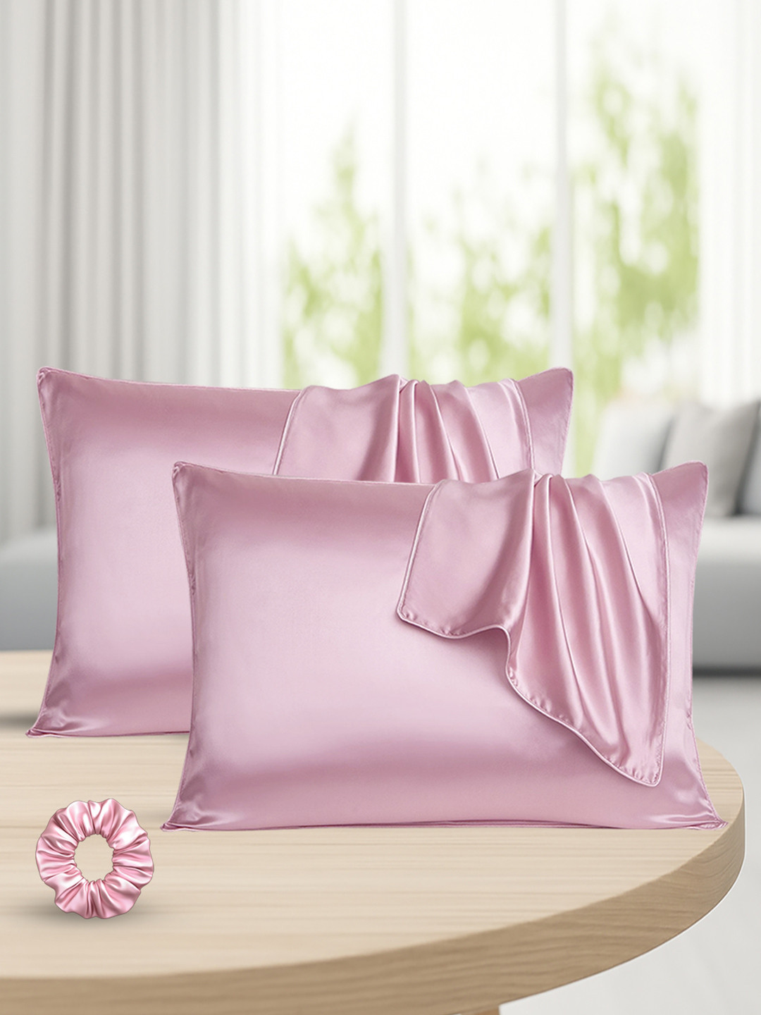 GRISHVA Pink 2 Pcs Solid Pure Silk Rectangle Pillow Covers