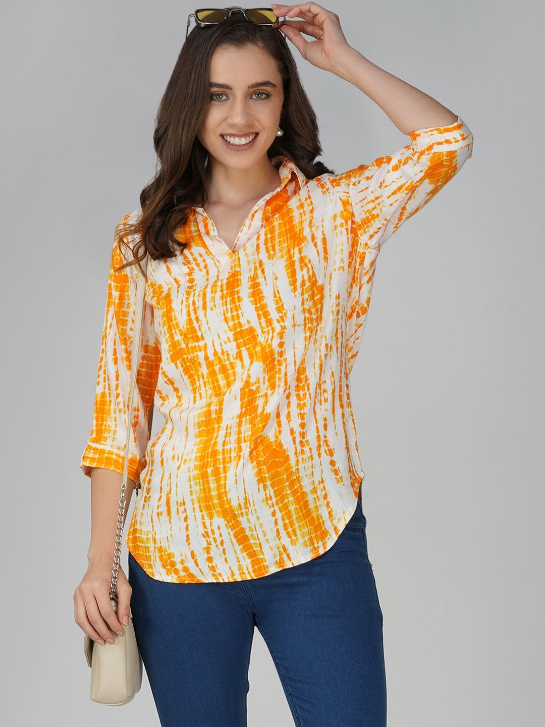 DEIFIC Geometric Print Shirt Style Top