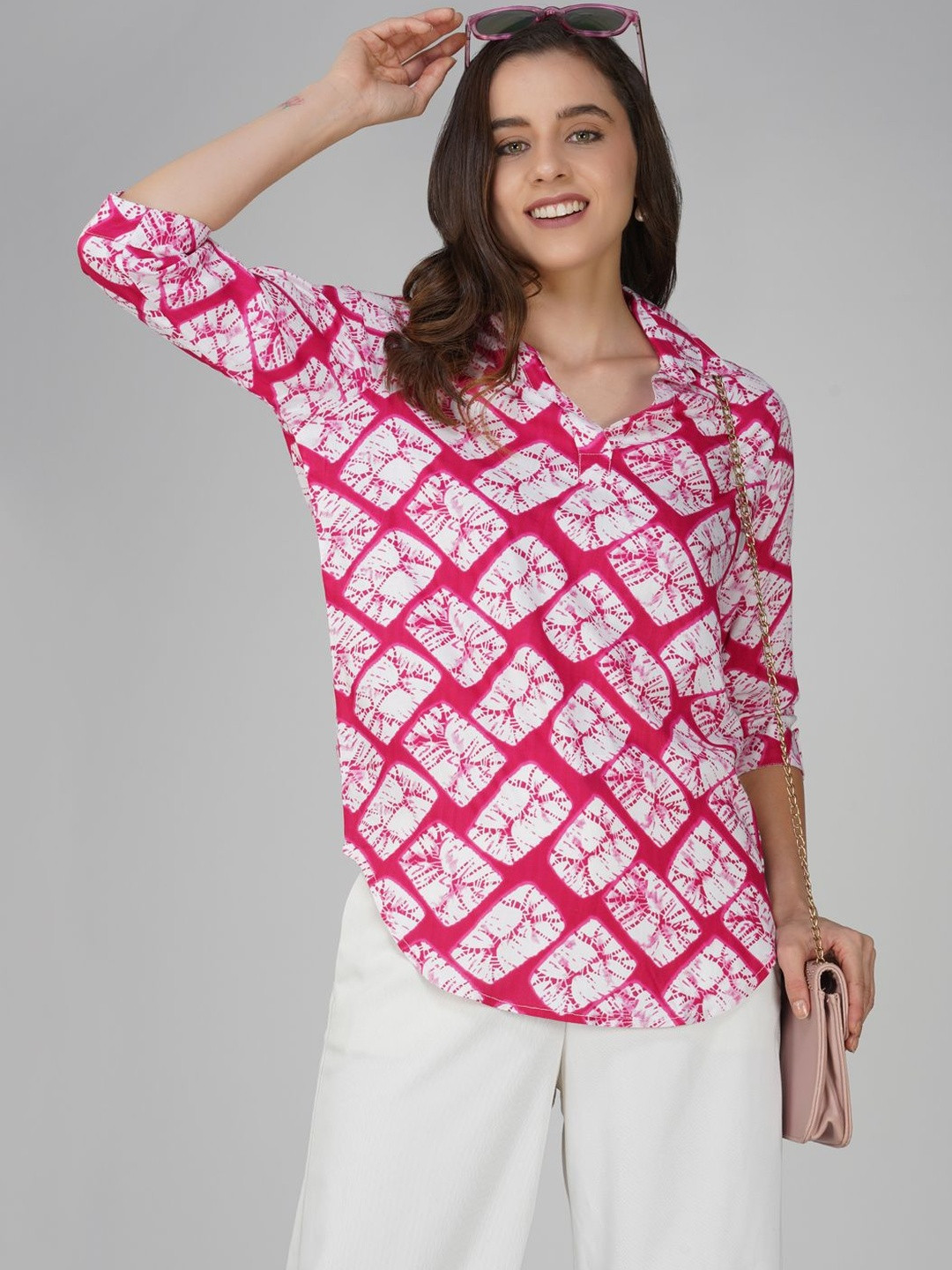 DEIFIC Geometric Print Shirt Style Top