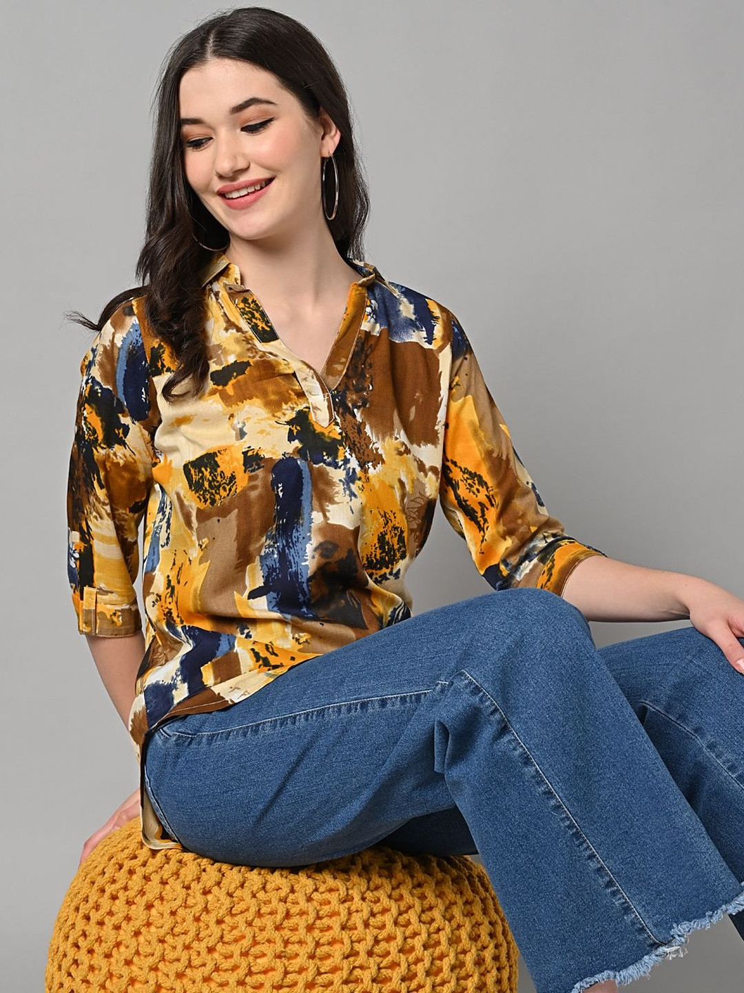 DEIFIC Geometric Print Shirt Style Top