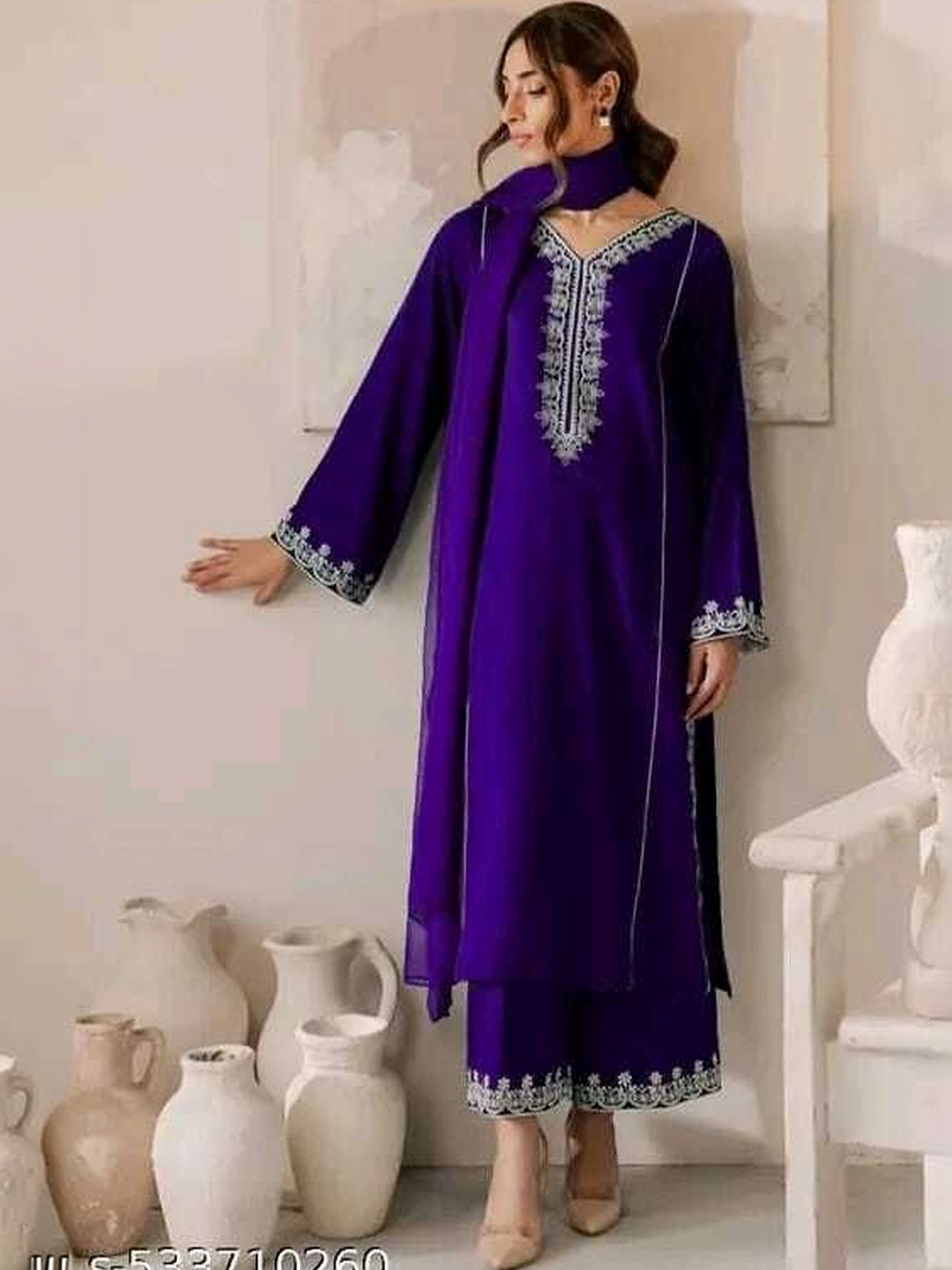 NEEL ETHNICS Women Chanderi Silk Kurti with Trousers & With Dupatta