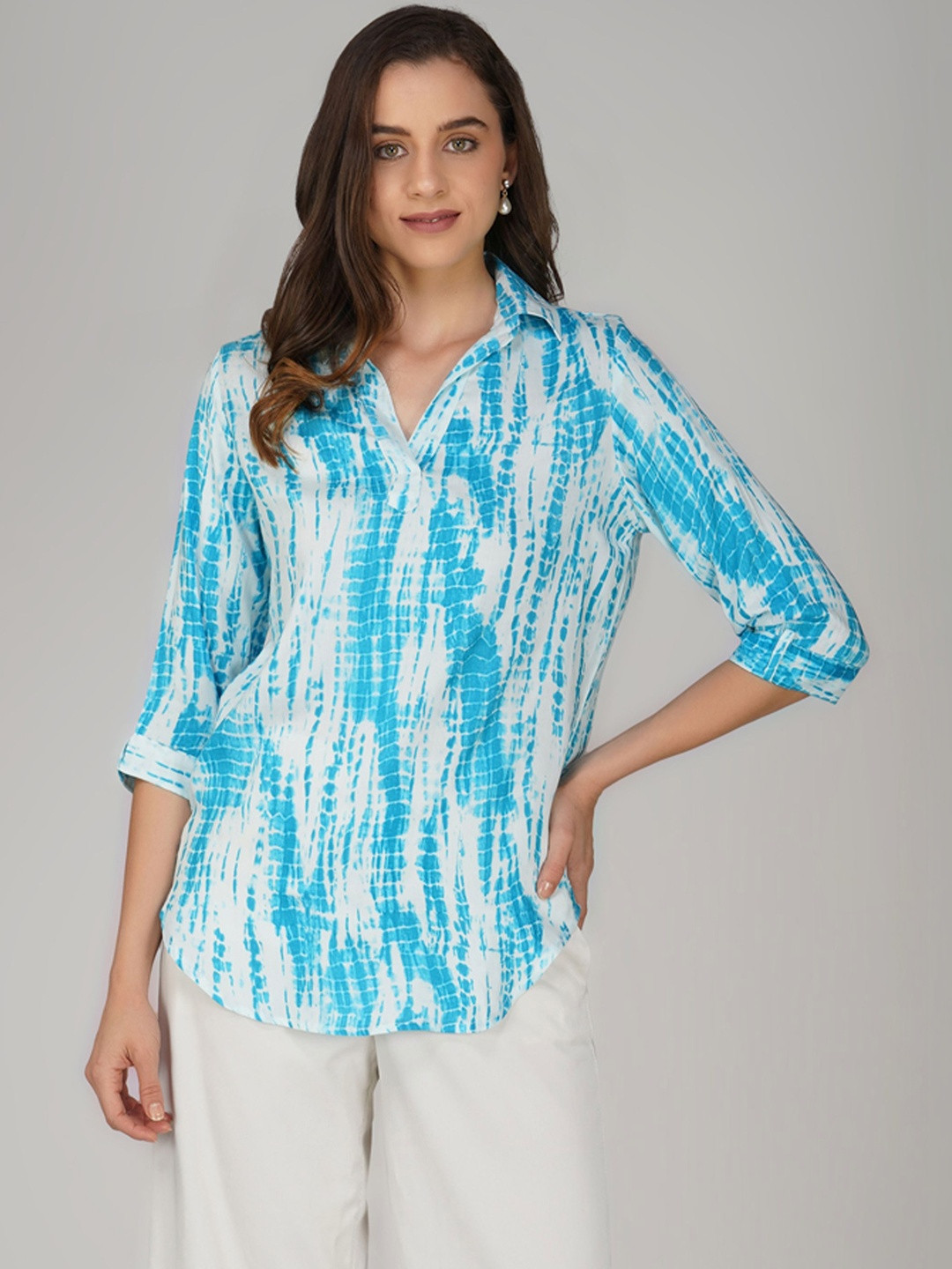 DEIFIC Geometric Print Shirt Style Top