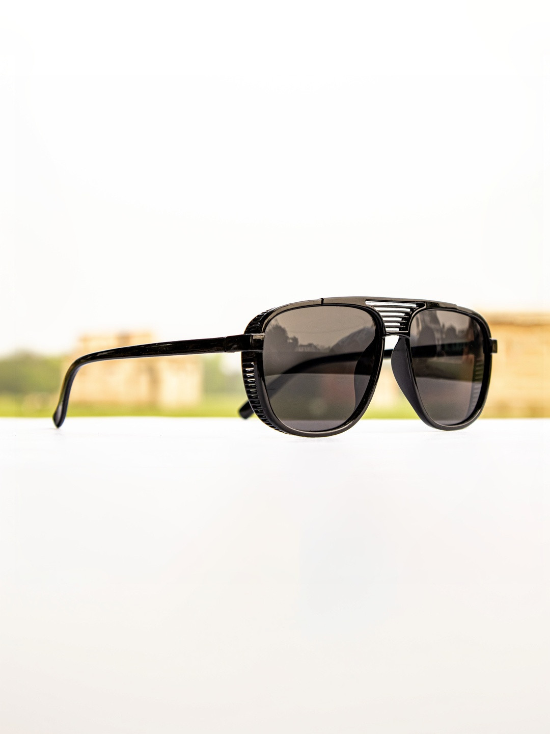 Jiebo Men Black Lens & Black Square Sunglasses with