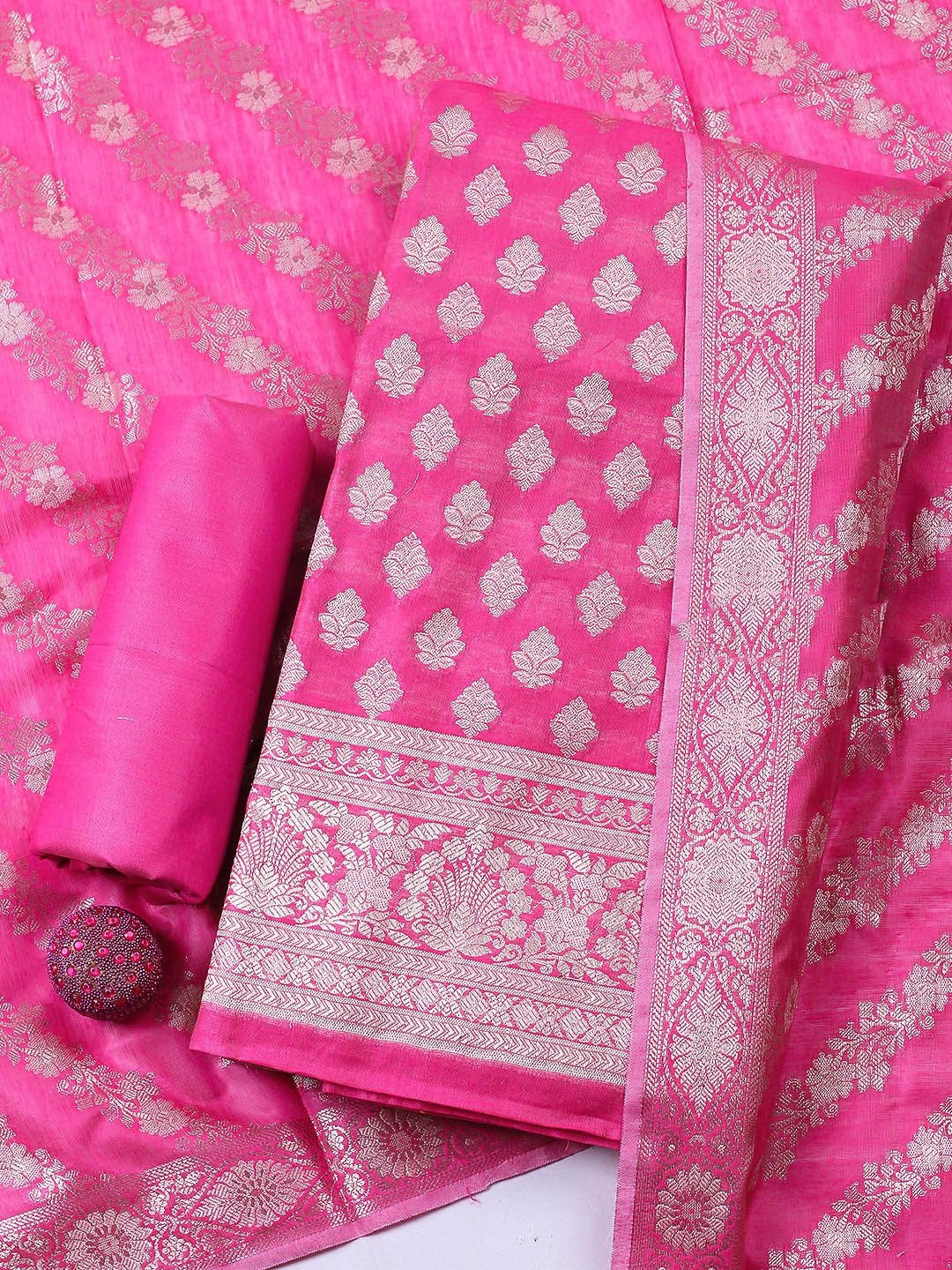 Meena Bazaar Art Silk Unstitched Dress Material