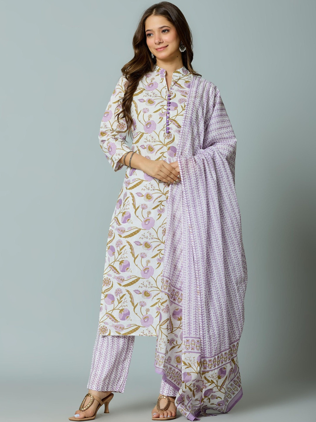 Aradhika Women Printed Pure Cotton Kurta with Trousers And Dupatta