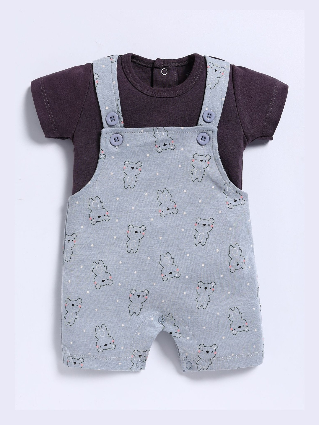 BABY GO Boys Boys Printed Cotton Straight Leg Short Dungarees