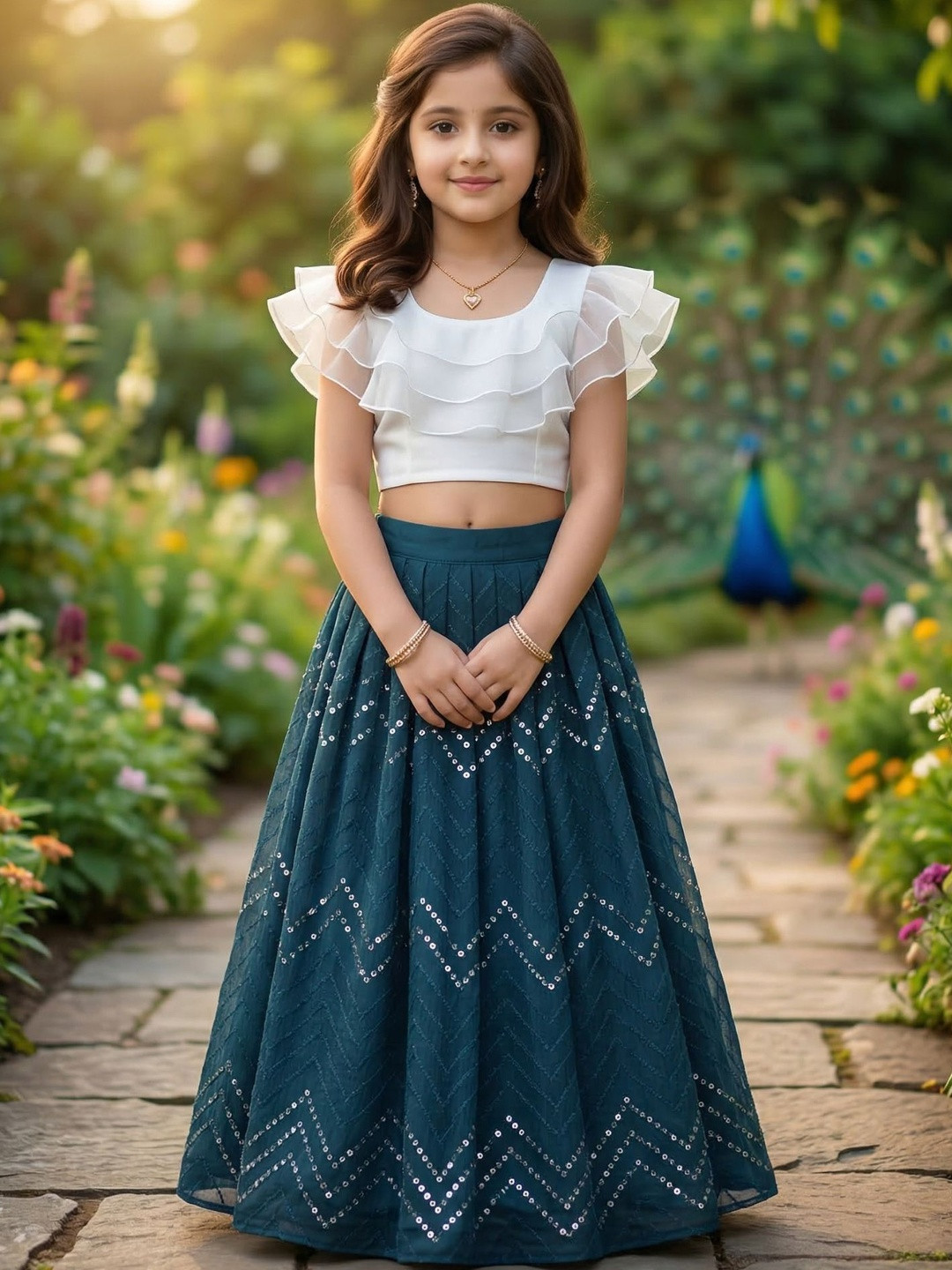KALINI Girls Embellished Sequinned Ready to Wear Lehenga & Top