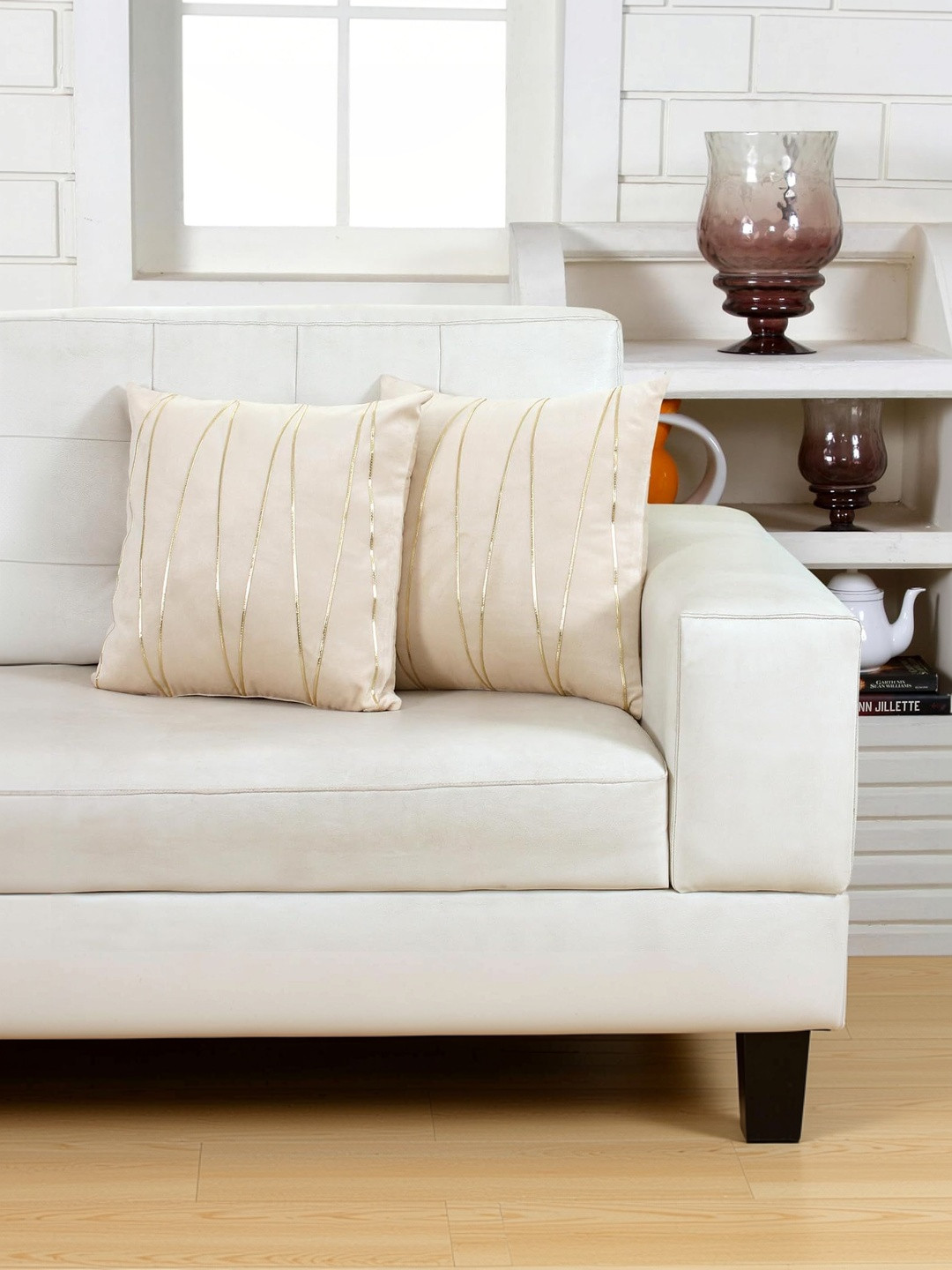 KNOTTING HOME Beige Set of 5 Velvet Square Cushion Covers