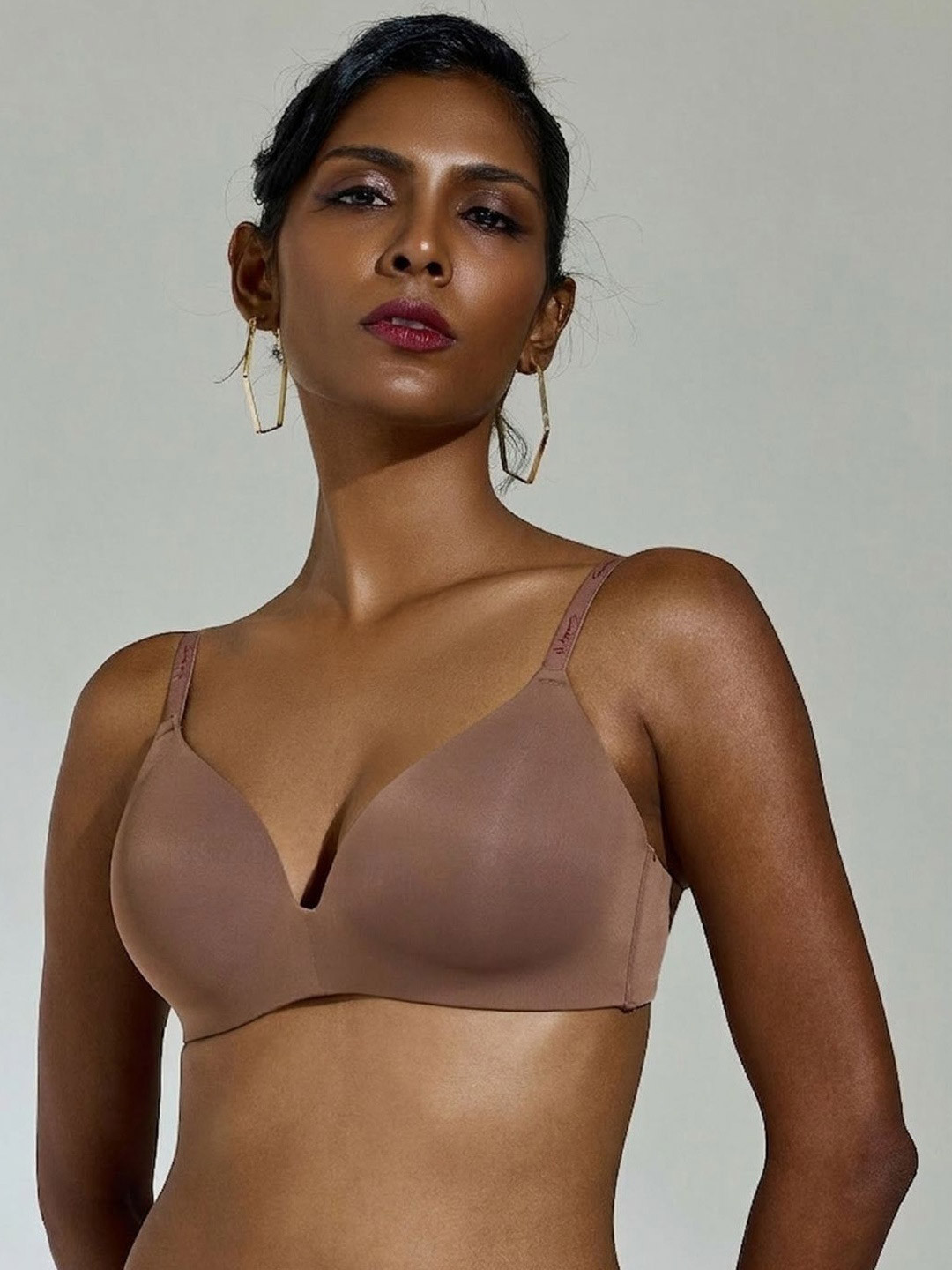 MAROON Find My Skin Tone Seamless Padded Plunge Deeper Cleavage Women Everyday T-Shirt Bra