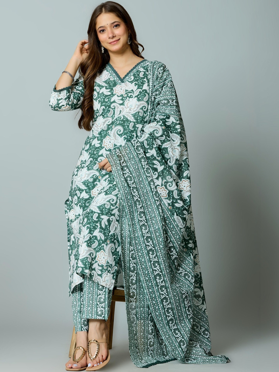 Aradhika Women Printed Pure Cotton Kurta with Trousers And Dupatta