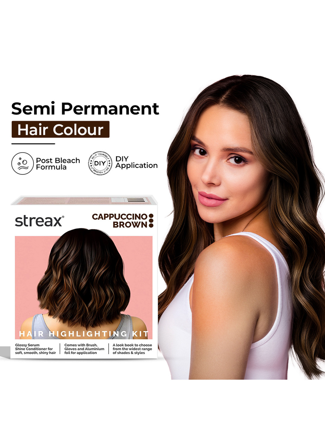 Streax Highlight Kit Hair Colour for Women DIY Application 180g - Cappuccino Brown