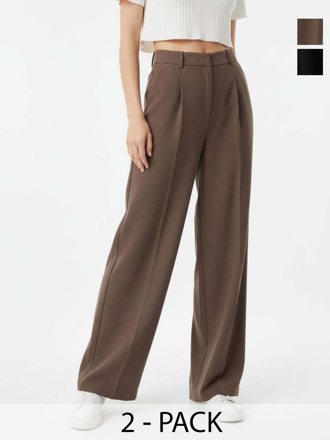 GENZILOOKS Pack Of 2 Women Smart High-Rise Zip Trousers