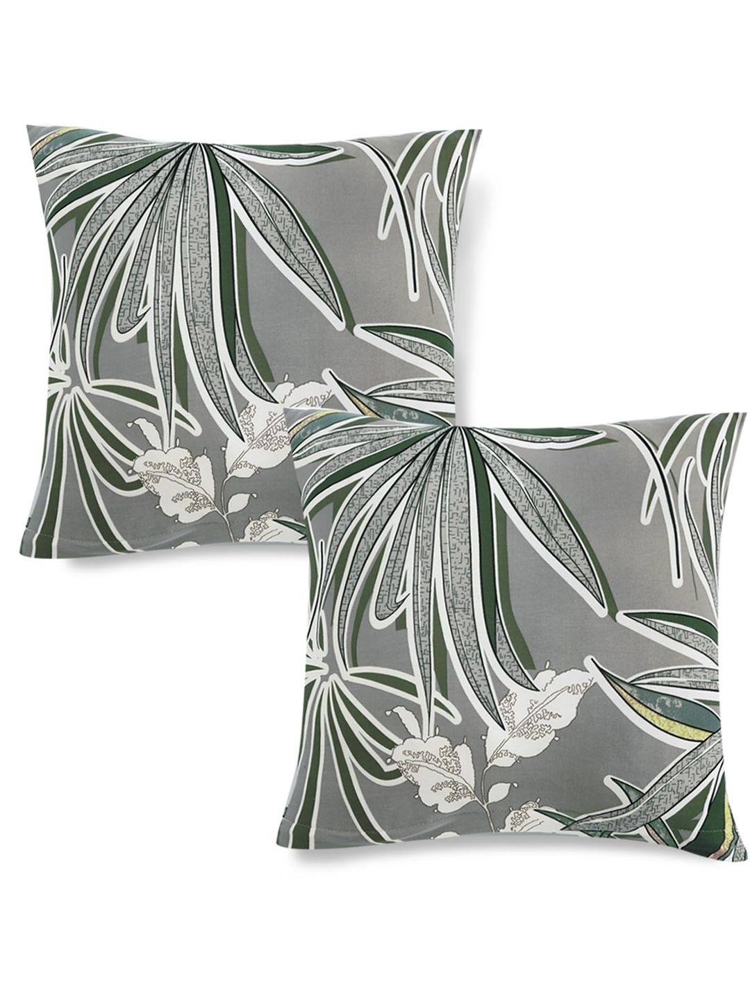 HOKIPO Frost Grey Marginata Cushion Cover 16x16 Inch Set of 2