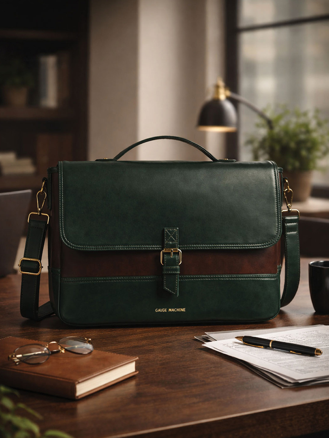 Gauge Machine Men Textured PU Laptop Bag