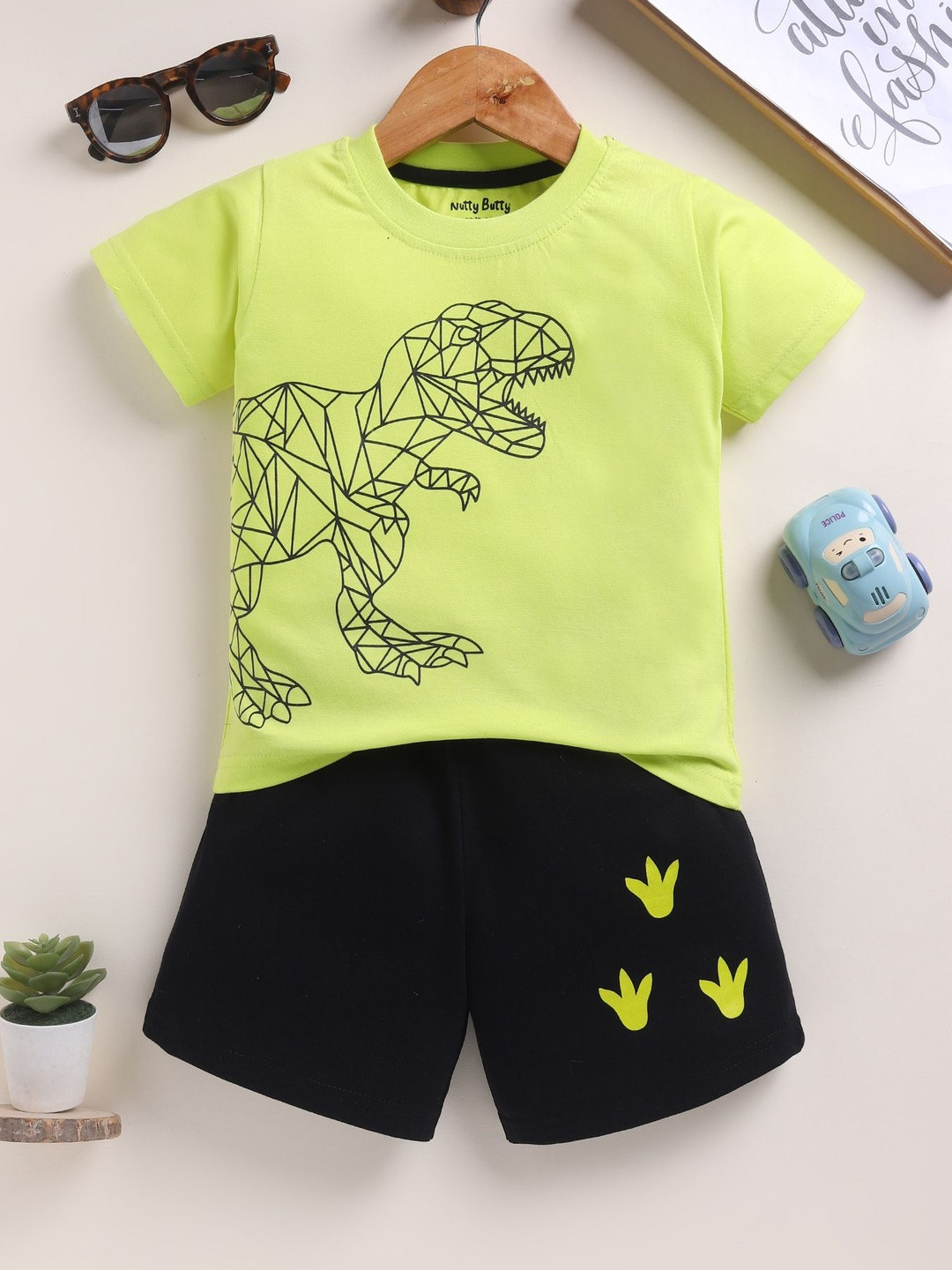 NUTTY BUTTY Boys Printed Round Neck T-shirt with Shorts