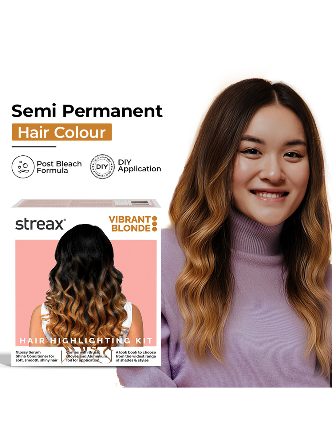 Streax Highlight Kit Hair Colour for Women DIY Application 180g - Vibrant Blonde