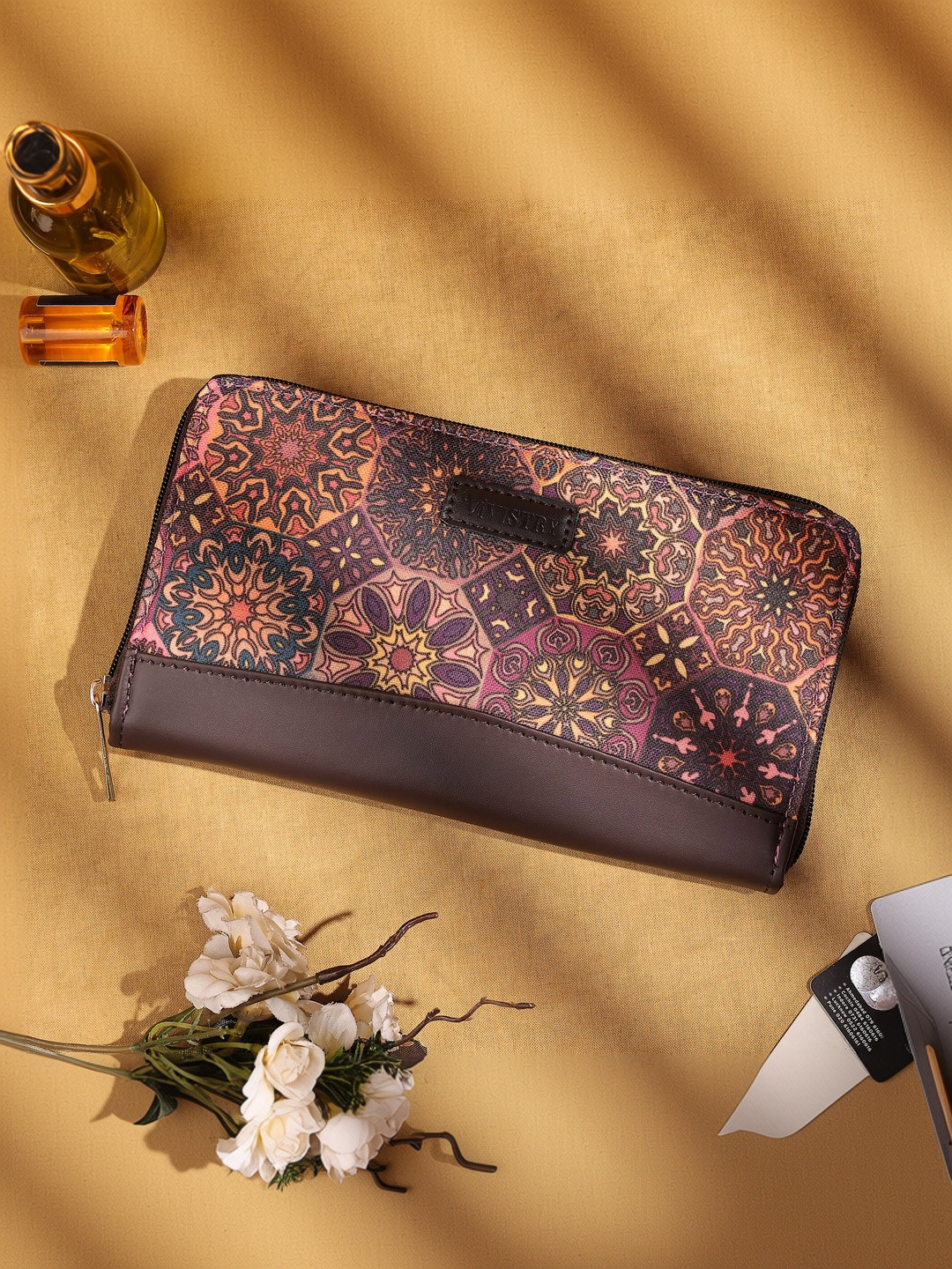 Vivistry Women Geometric Printed Canvas Zip Around Wallet