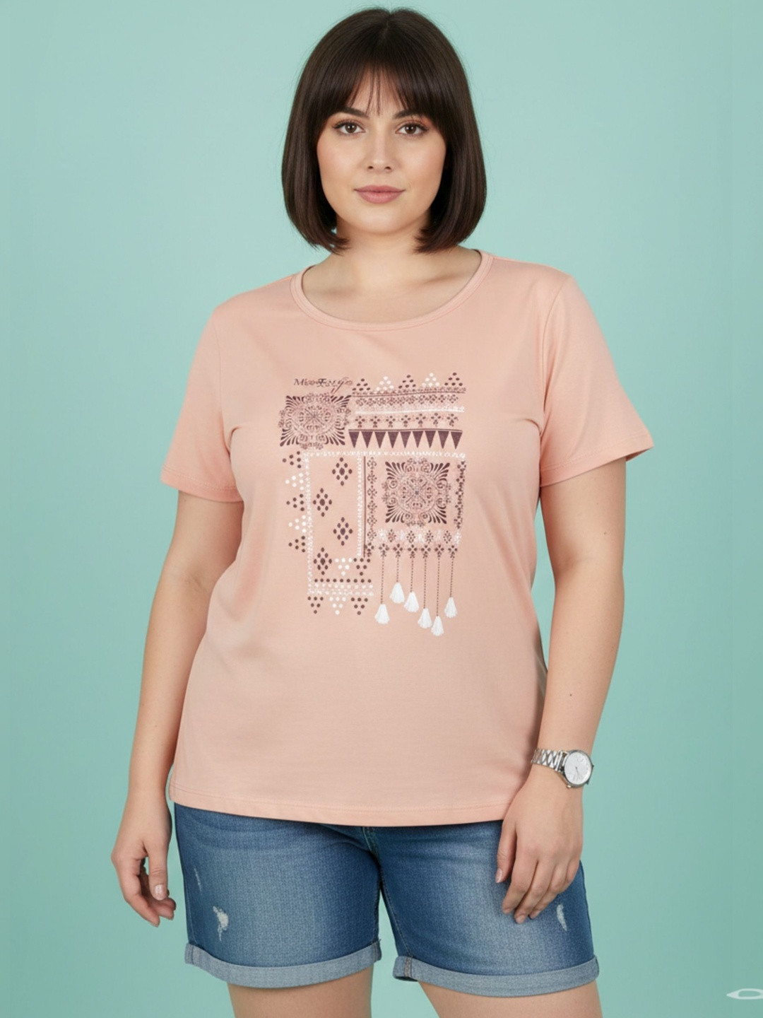 SANDPIPER Print Placement Print Cotton Blend Top