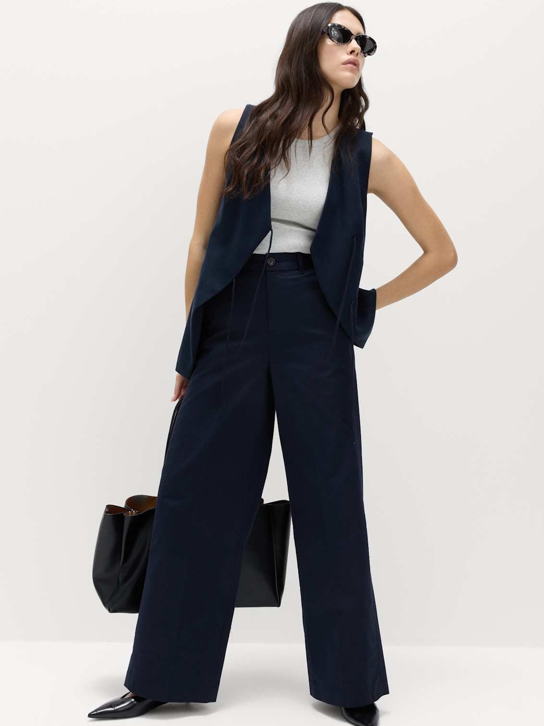 Marks & Spencer Women Cotton High-Rise Wide Leg Chinos
