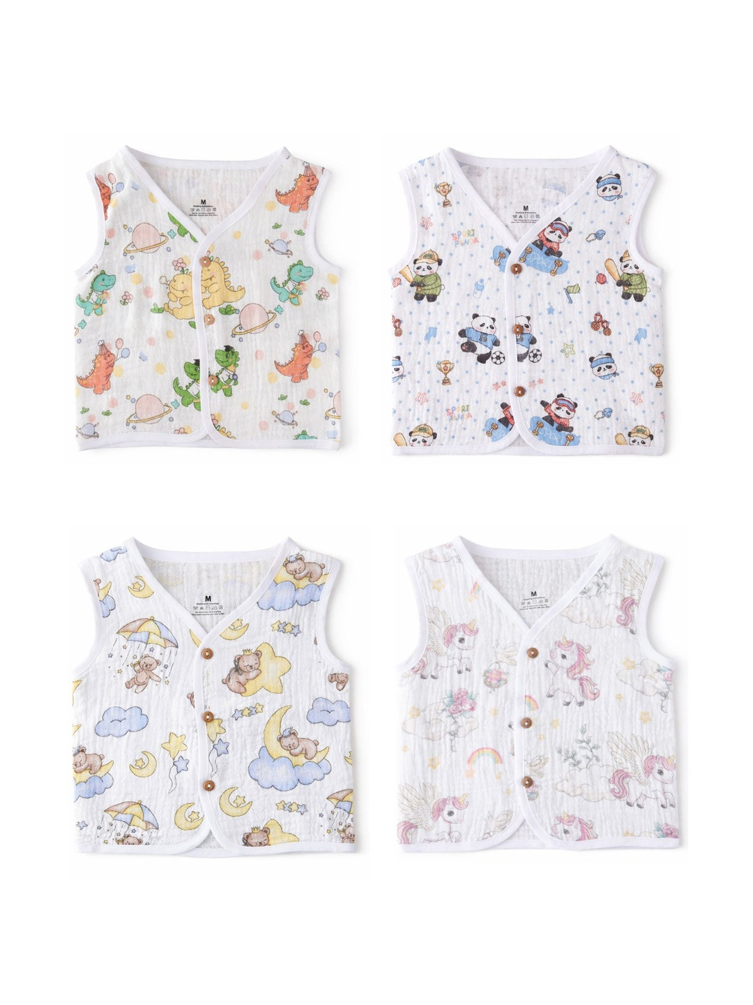 Teri Beri Infants Pack of 4 Printed Organic Cotton Muslin Jhabla