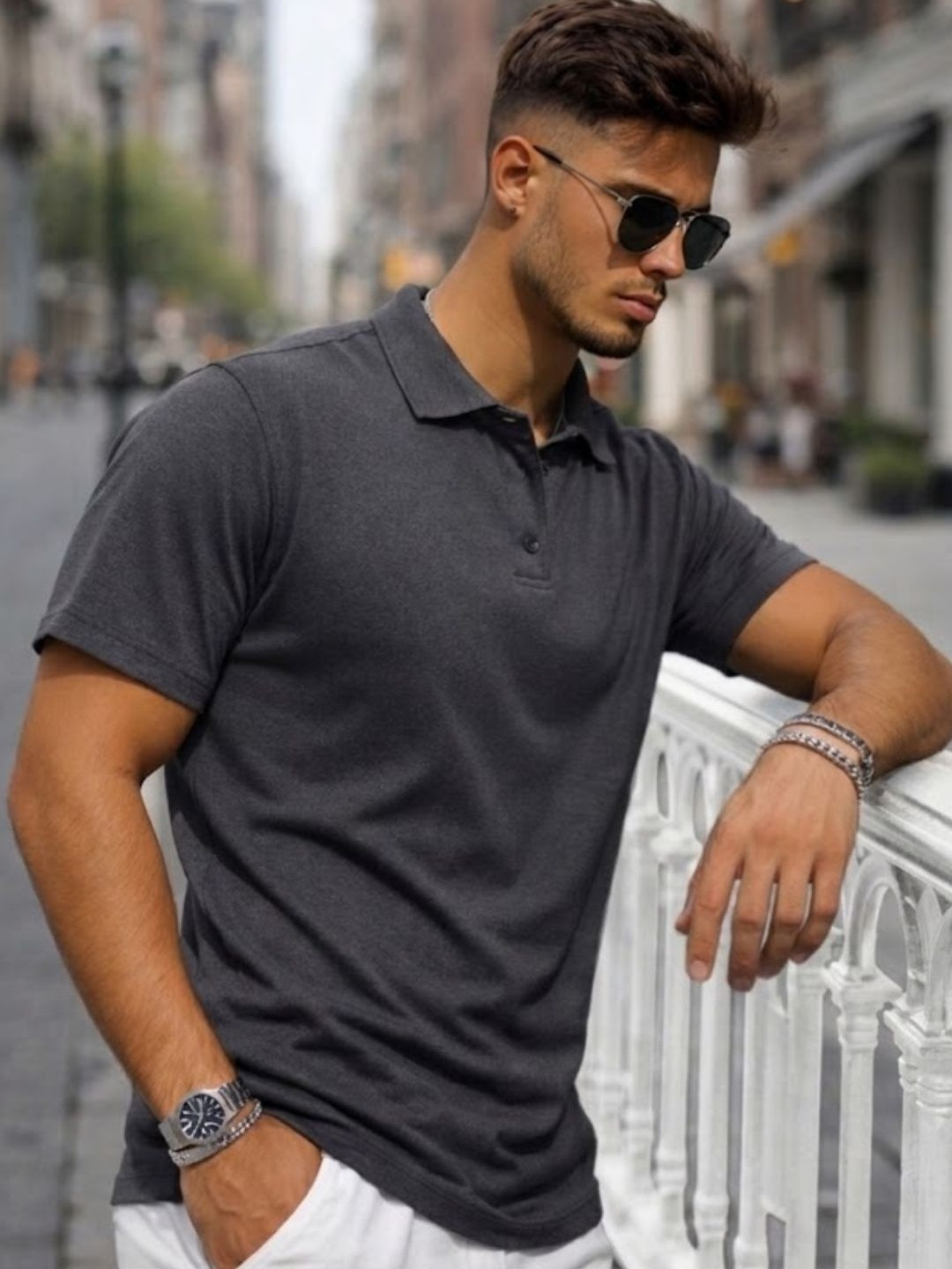 HERE&NOW Men Polo Collar T-shirt