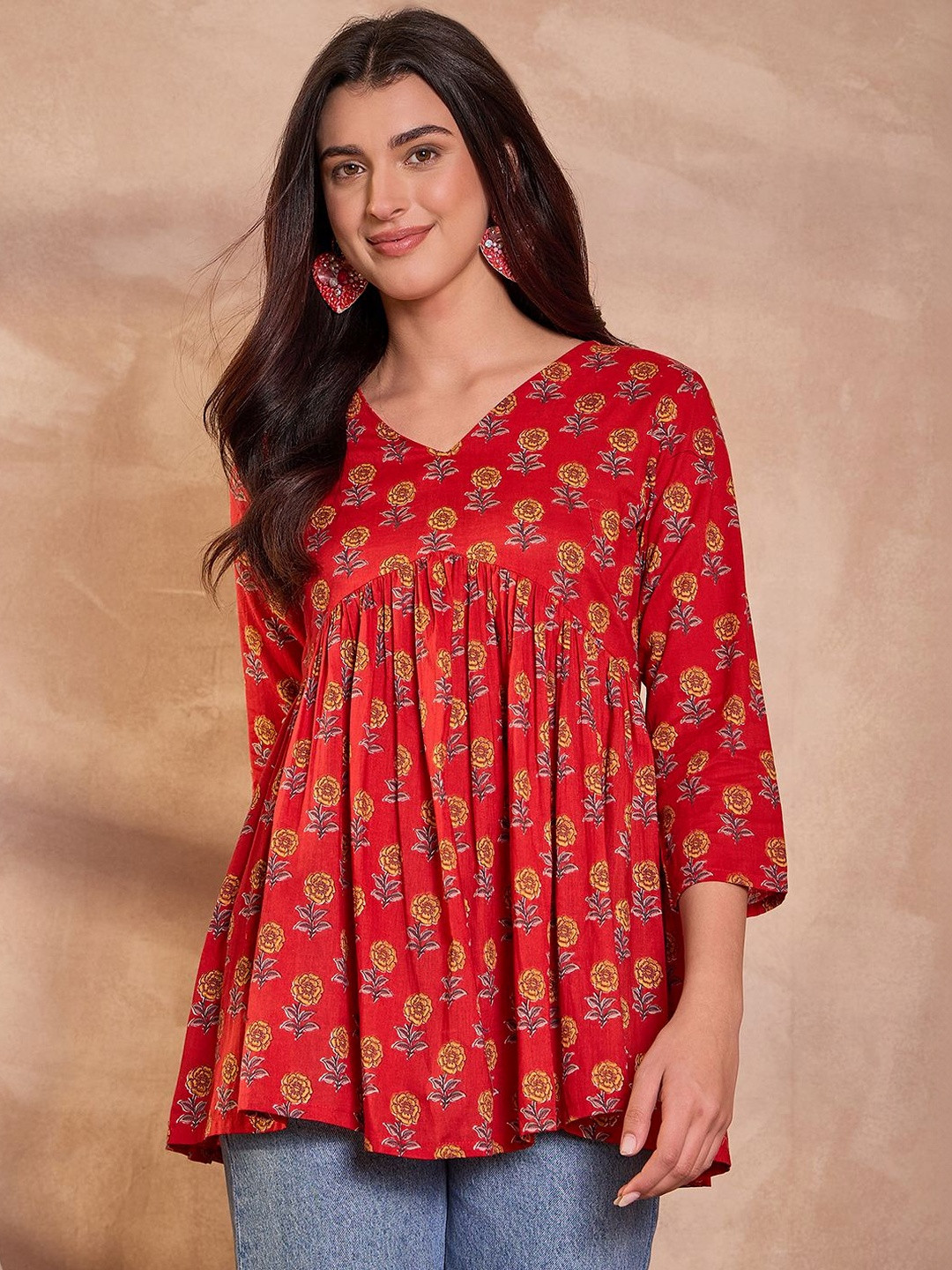 KALINI Floral Print Peplum Crop Top