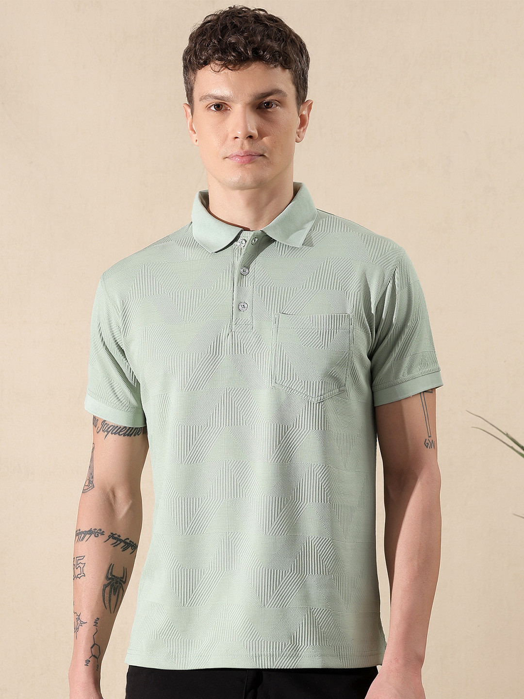 BLUWEEA Men Polo Collar Pockets T-shirt