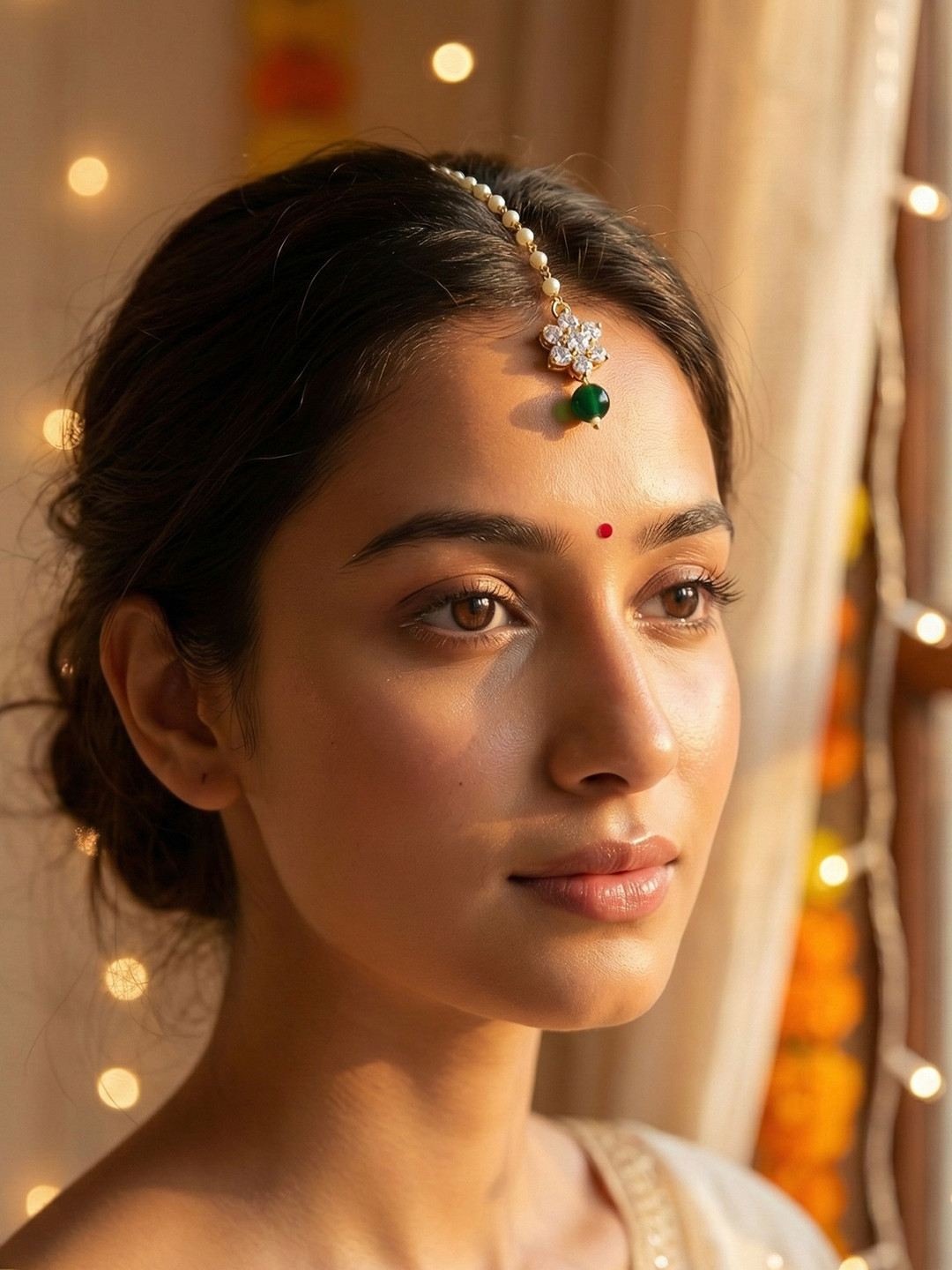 KYOOT JEWELS Gold-Plated American Diamond Maang Tikka