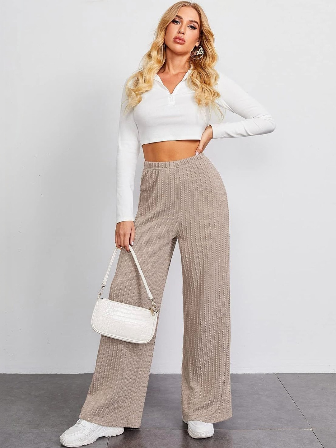 TWINS LADY Women Textured Relaxed Wrinkle Free Trousers
