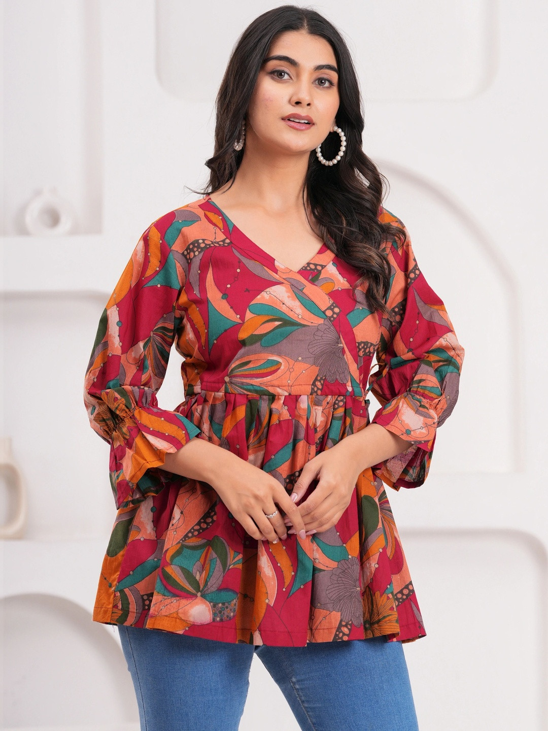 Threadflix Print Cotton Wrap Top