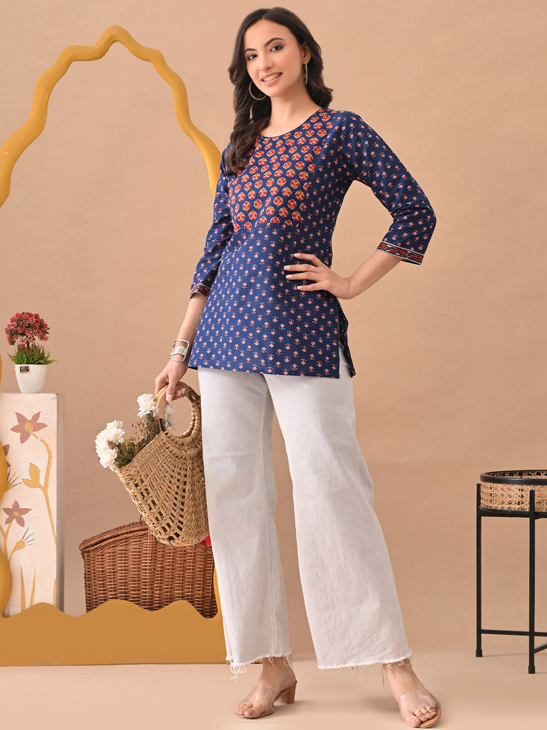 INDIANIC Ethnic Motifs Printed Pure Cotton Kurti
