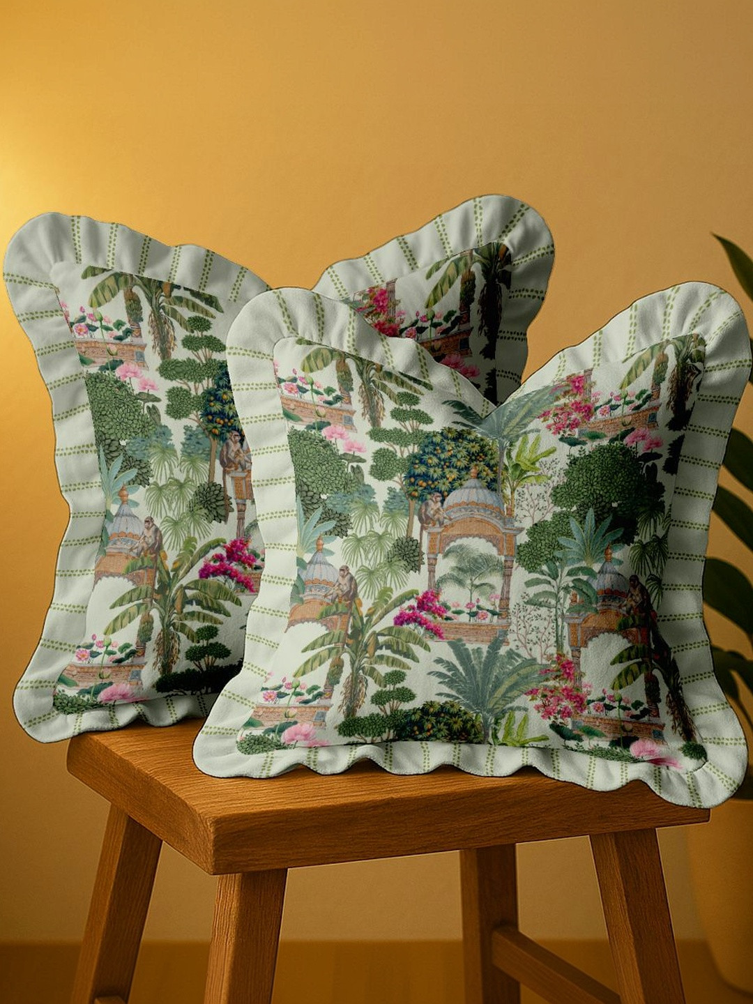 Vargottam Sea Green Set of 2 Square Cushion Covers
