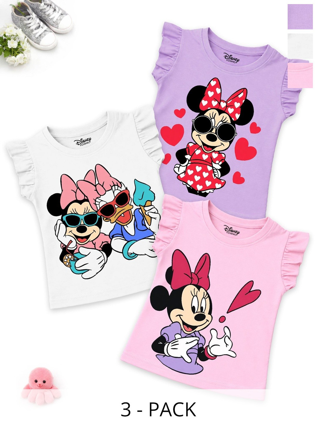 YK Disney Girls Multi Cotton Tshirts