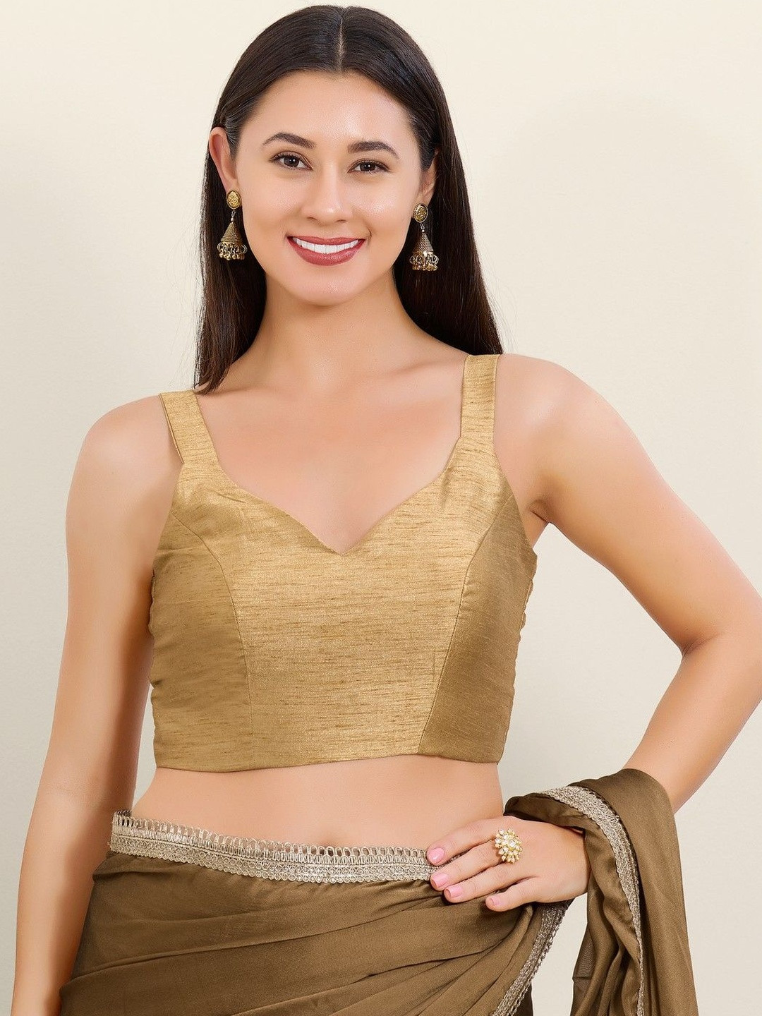VAMAS - THE DESIGNER BLOUSES Copper Mulbury Silk Sleeveless Padded Readymade Blouse