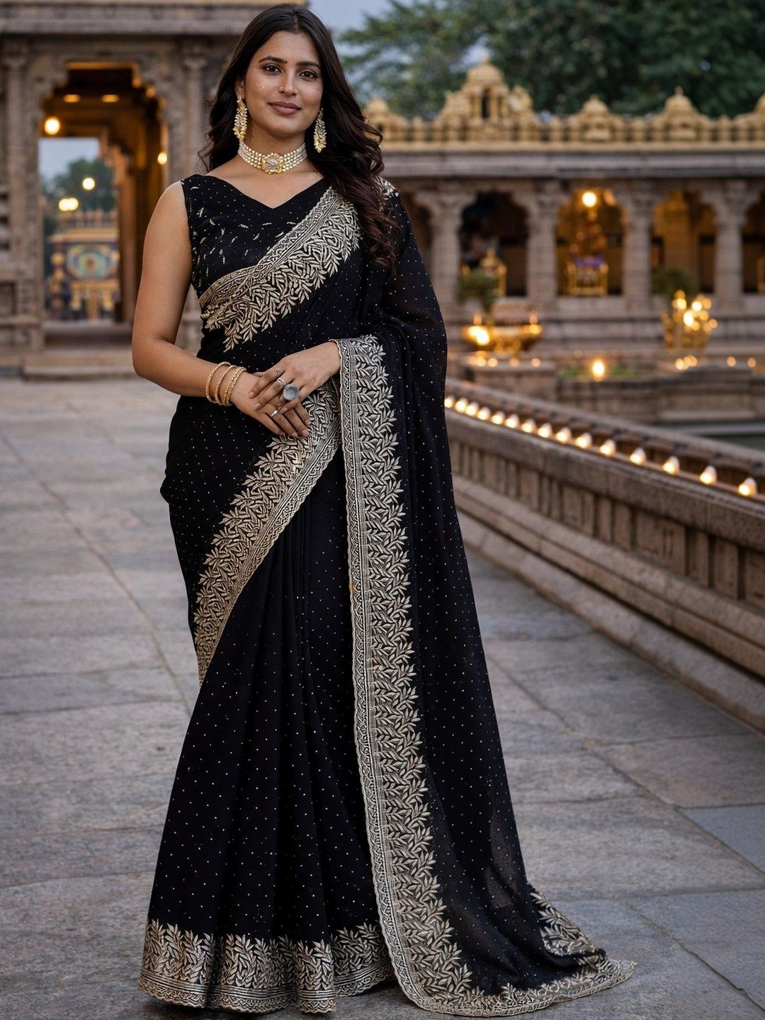 PEEYU Embroidered Satin Saree