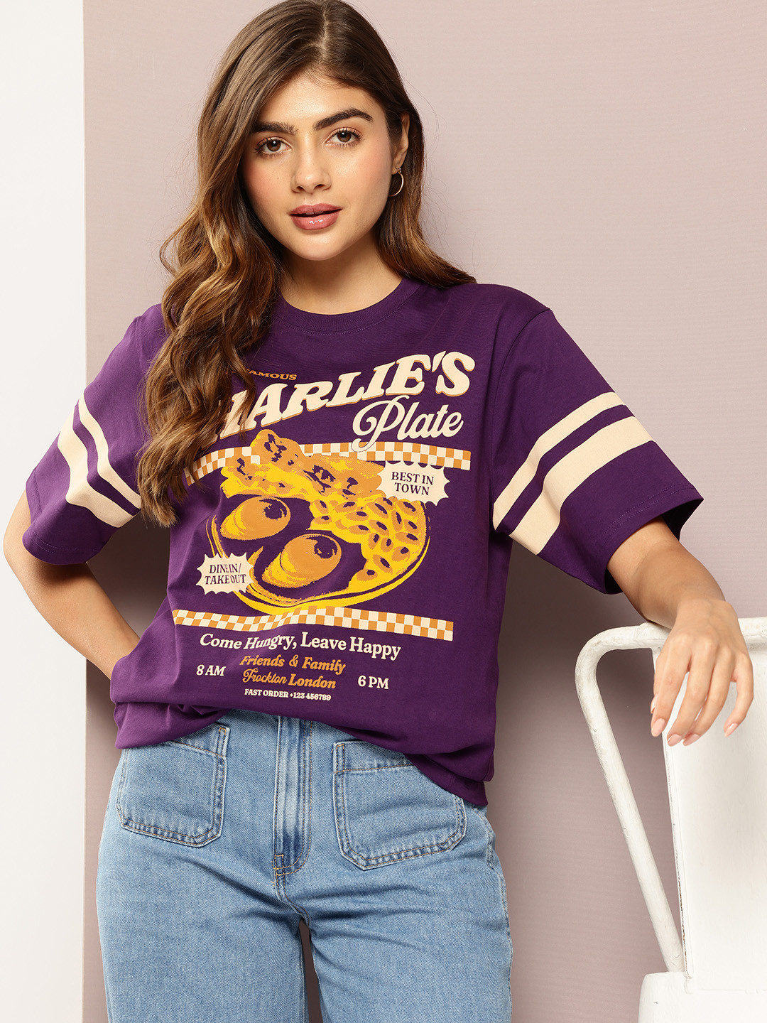 DILLINGER Women Short Sleeve Printed Oversized Fit Tshirt