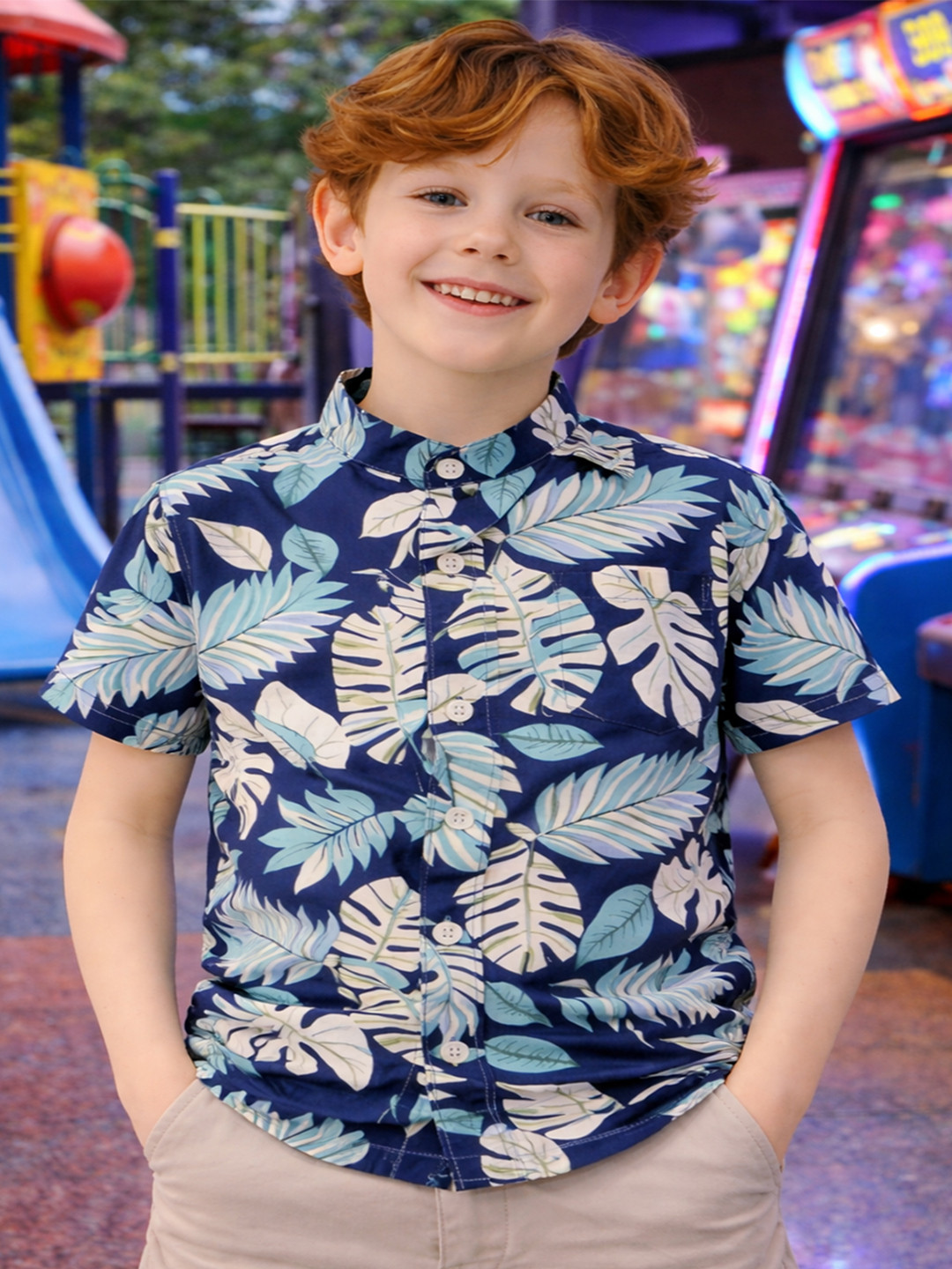 HERE&NOW Unisex Kids Classic Floral Printed Casual Shirt