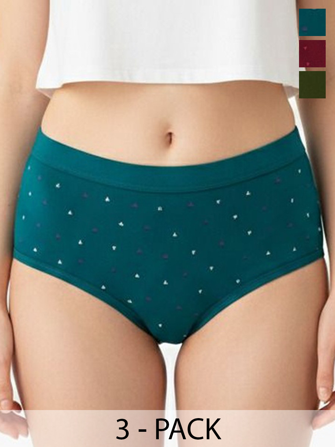 Nakshu Women Pack of 3 Printed Seamless Assorted Cotton Hipster Briefs