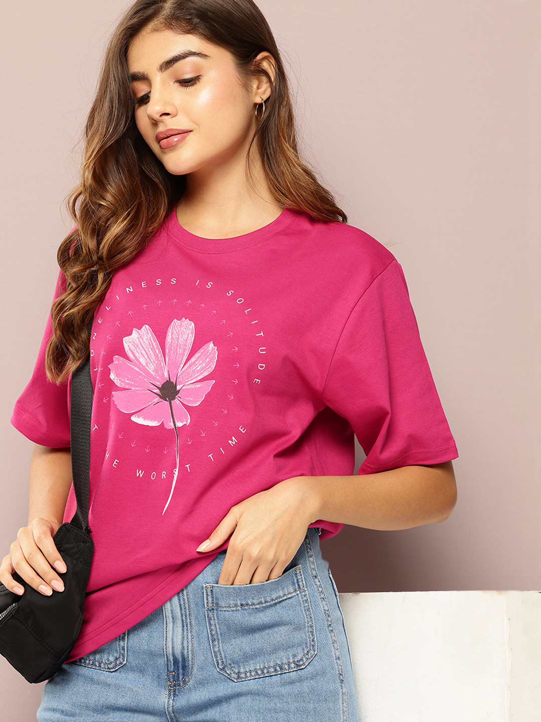 DILLINGER Women Short Sleeve Printed Oversized Fit Tshirt