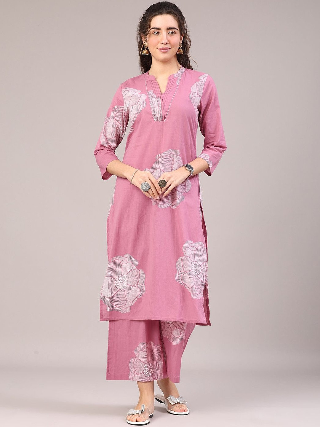 LIMEROAD Women Regular Pure Cotton Kurta with Palazzos
