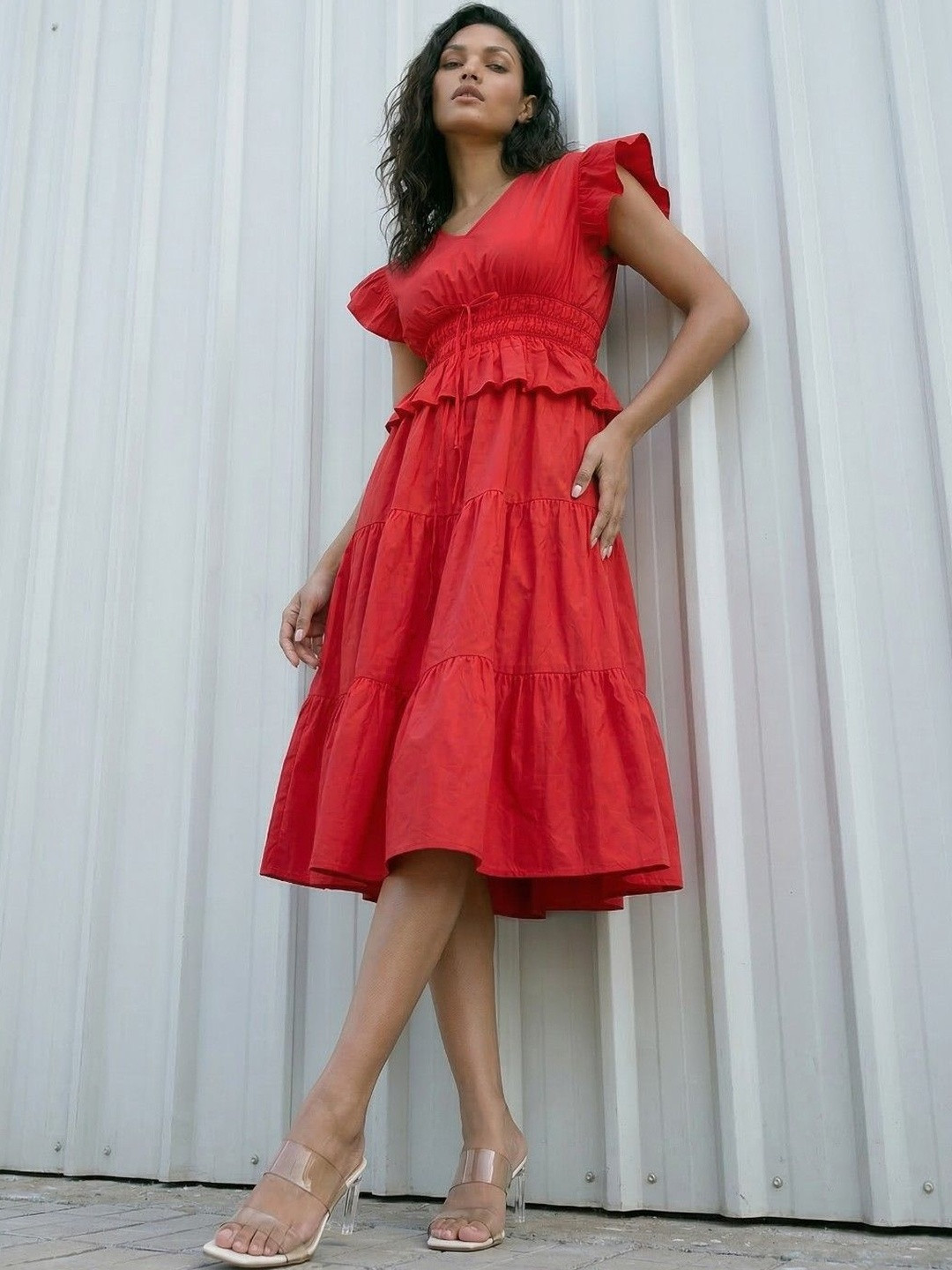 glitchez Flared Sleeve Fit & Flare Dress
