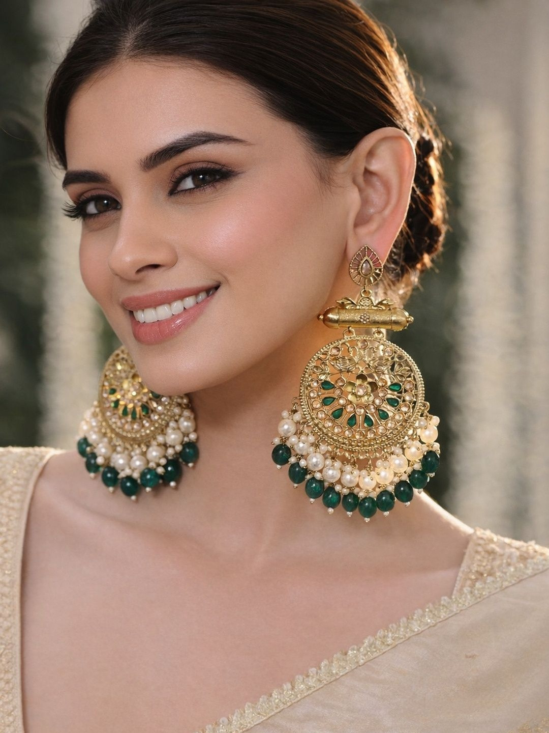 SUGARFRILL Ethnic Gold Plated Kundan Chandbali Earrings