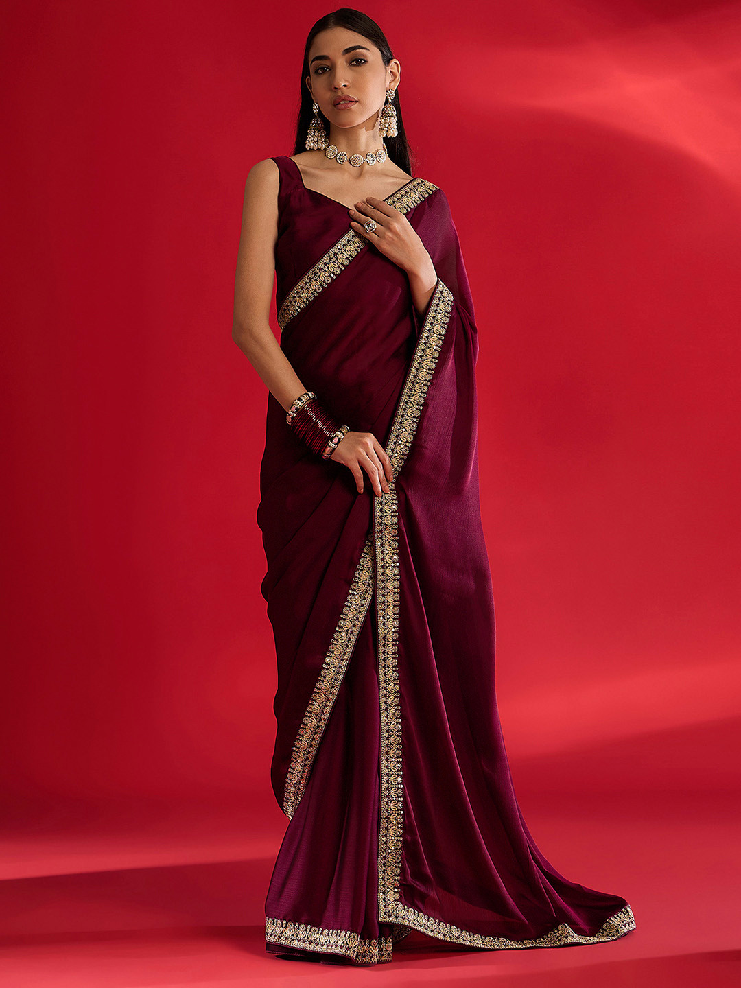 Mitera Sequinned Satin Saree