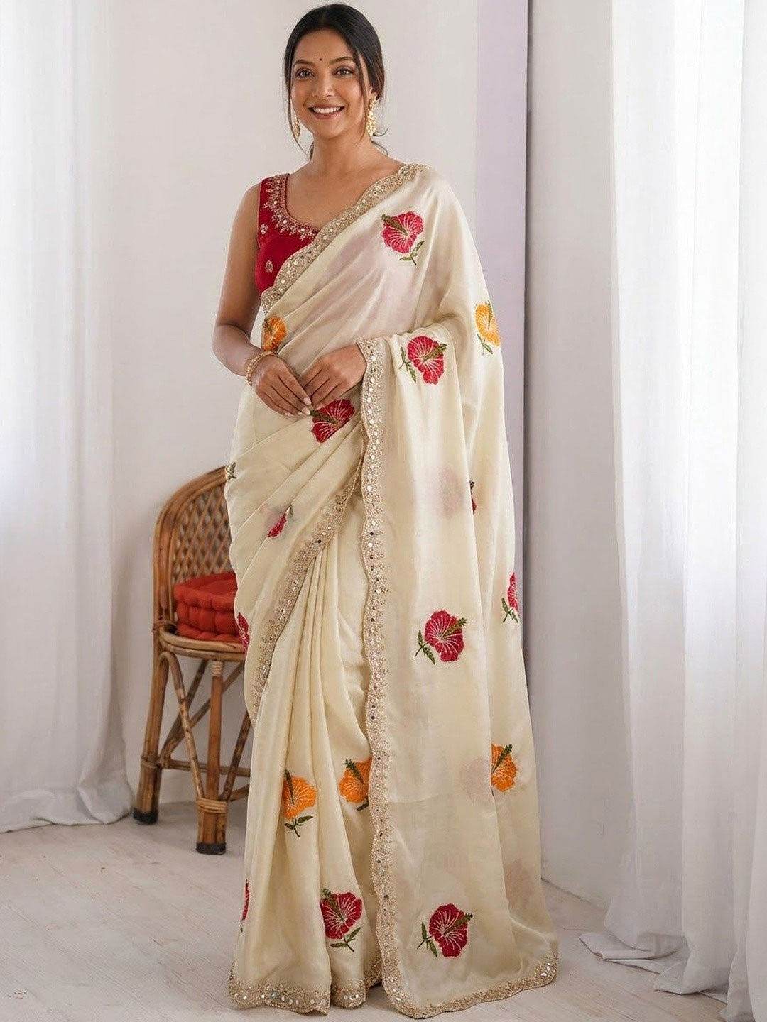 Kandora Floral Embroidered Pure Georgette Heavy Work Saree