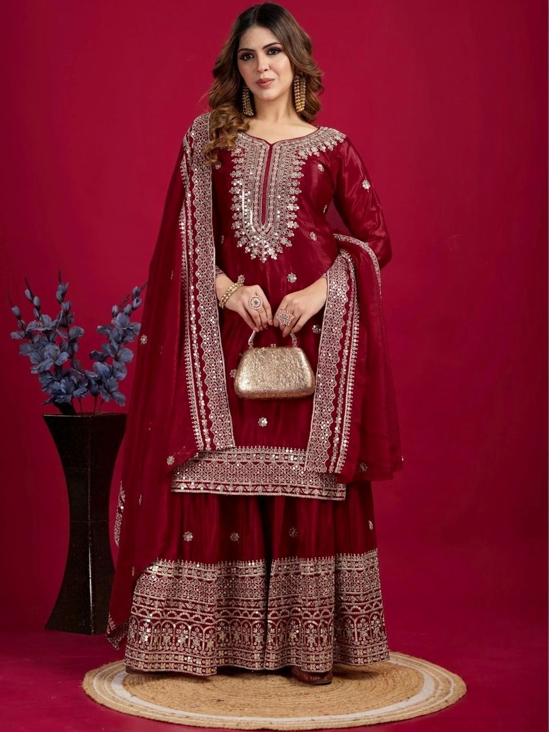 LH ENTERPRISE Women Embroidered Regular Kurta with Sharara